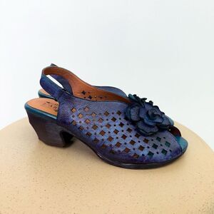 Spring Step L’Artiste Women’s Lovella Blum Blue Multi Leather Flower Appliqué L